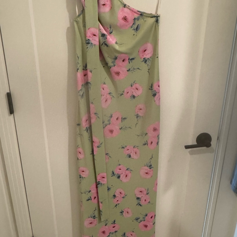Wayf Green and Pink Slip Dress with Cowl Neck